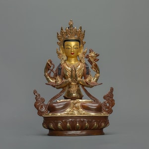 Handcrafted Chenrezig Statue I 24K Gold Gilded I Art for Practitioners