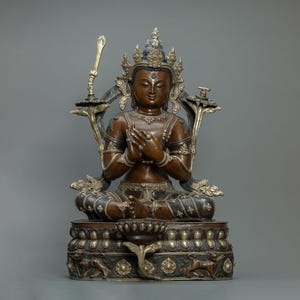 Oxidized Manjushri Statue I Bodhisattva of Wisdom, Spiritual Sculpture for Meditation