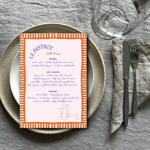 Le Bistrot-menukaart - Franse menukaart - bewerkbare menukaart - Canva-sjabloon - handgetekende illustraties - afdrukbaar menu - direct downloaden