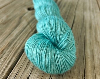 Bamboo Linen Yarn, teal turquoise, fingering weight yarn, Sea Glass