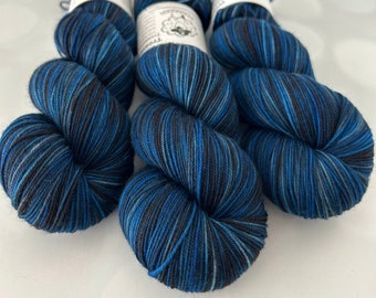 Hand Dyed YAK Sock Yarn, Blue Black, Turquoise Treasures Blue, Treasured Yak Toes