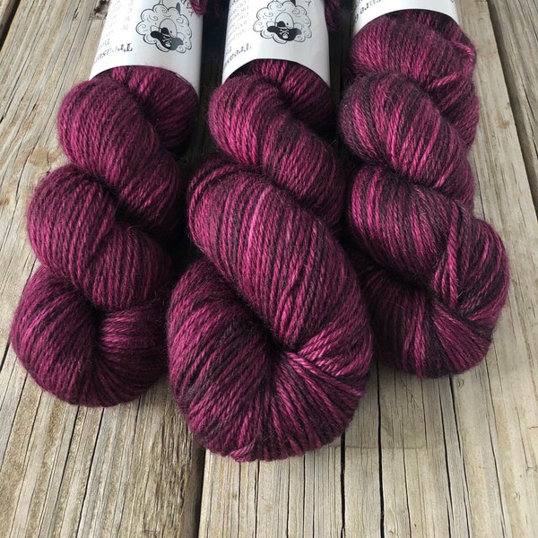 Hand Dyed Luxury DK Yarn, magenta wine, Song of the Sirens, Treasured DK Luxe, baby alpaca cashmere silk