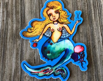 Knitting Mermaid Sticker, Yarn Sticker, Vinyl Sticker, Knitting Sticker, Crochet Sticker, Laptop Decal