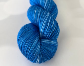 Pure Silk Yarn, sapphire blue, fingering weight yarn, Swimmin’ with the Fishes