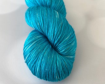 Pure Silk Yarn, turquoise teal, fingering weight yarn, Mermaid's Curse