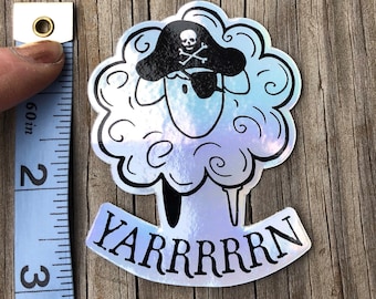 Sheep Sticker, Yarn Pirate Sticker, Yarn Sticker, Holographic Vinyl Sticker, Knitting Sticker, Crochet Sticker, Laptop Decal