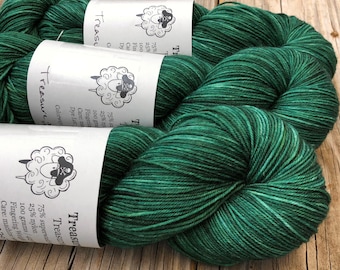 Hand Dyed Sock Yarn, Emerald Green, Treasure of the Emerald Isle, Treasured Toes