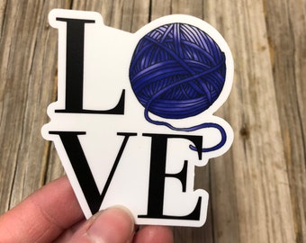 Yarn Sticker, blue pink orange yarn stickers, vinyl decal, yarn love
