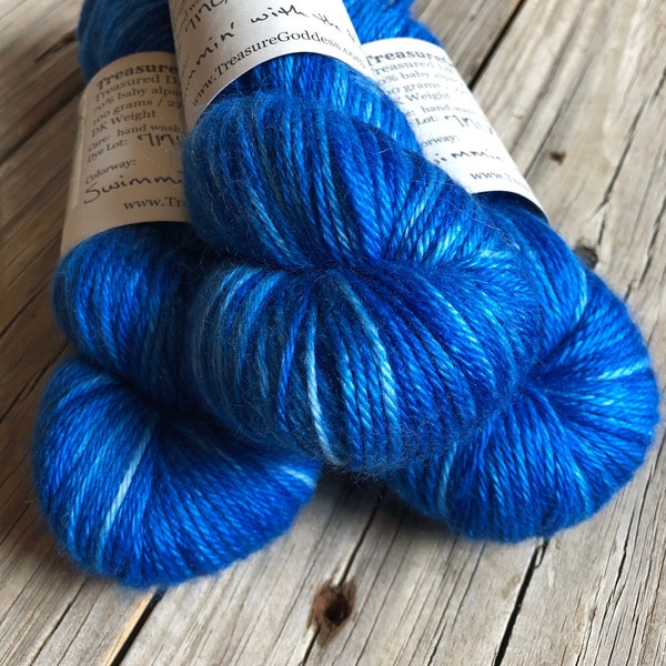 Sapphire blue Hand Dyed DK Luxury Yarn, Swimmin' with the Fishes, Treasured DK Luxe, baby alpaca silk cashmere