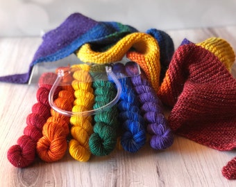 Rainbow Shawl Knitting Kit, DIY Craft Kit, Gradient Sock Yarn Mini Skein Kit