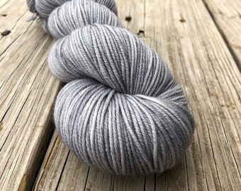 Hand Dyed Silver Gray Sock Yarn, Superwash Merino Wool Nylon Blend, Fingering Weight