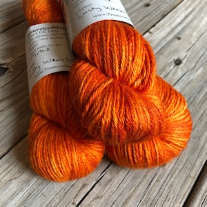 firey orange cashmere silk alpaca yarn, Hand Dyed DK Yarn, Lusty Wench, Treasured DK Luxe