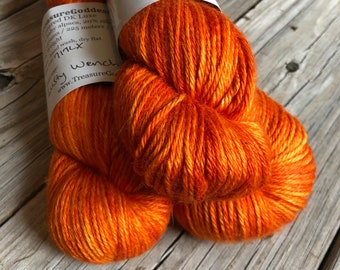 firey orange cashmere silk alpaca yarn, Hand Dyed DK Yarn, Lusty Wench, Treasured DK Luxe