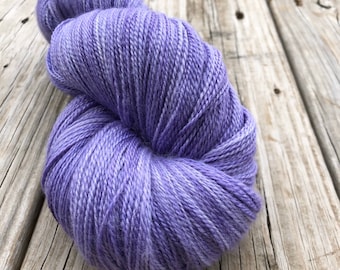 Hand Dyed Lace Weight Yarn, Lilac Violet Purple, Silk Merino Wool Blend