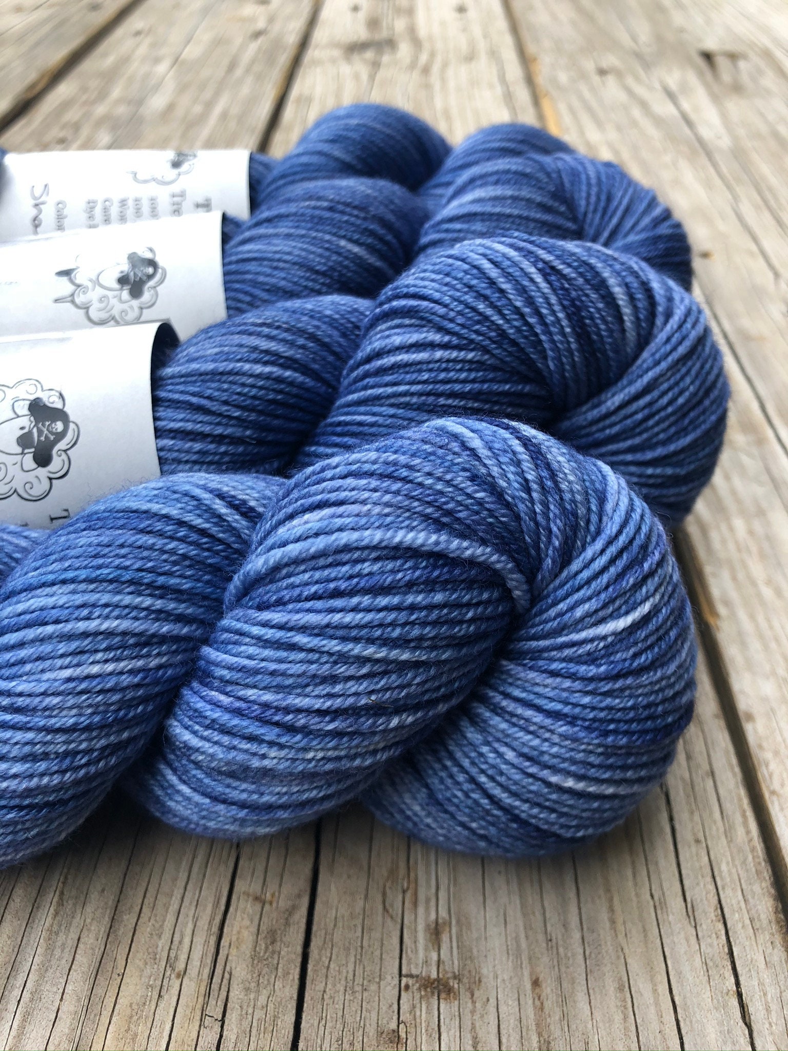 denim blue Hand Dyed Worsted Weight Yarn, Sharks in the Shallows