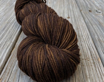 Chocolate brown Hand Dyed Worsted Weight Yarn, Walk the Plank, Treasured Warmth