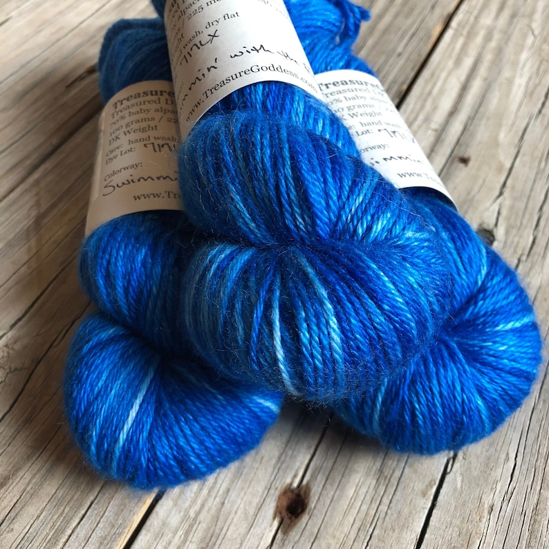 Sapphire blue Hand Dyed DK Luxury Yarn, Swimmin' with the Fishes, Treasured DK Luxe, baby alpaca silk cashmere image 1