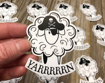 Pirate Sheep Sticker, Yarn Sticker, Yarn Pirate Sticker, Vinyl Sticker, Water-proof Sticker, Knitting Sticker, Crochet Sticker, Laptop Decal