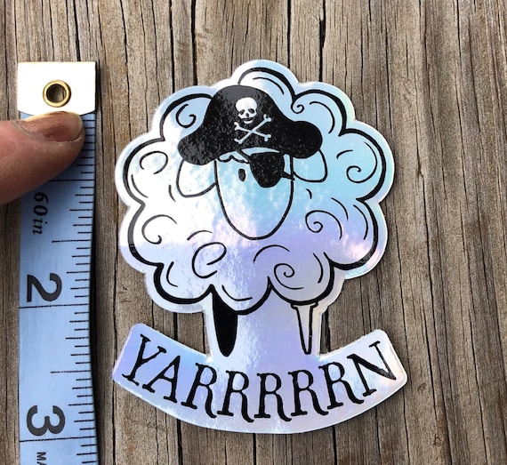 Sheep Sticker, Yarn Pirate Sticker, Yarn Sticker, Holographic Vinyl Sticker, Knitting Sticker, Crochet Sticker, Laptop Decal
