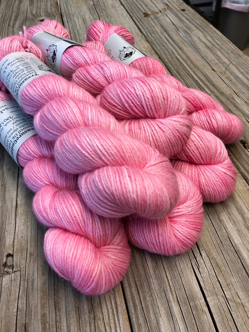 Hand Dyed DK Yarn, Treasured DK Luxe, Damsel in Distress Pink, baby alpaca cashmere silk image 4
