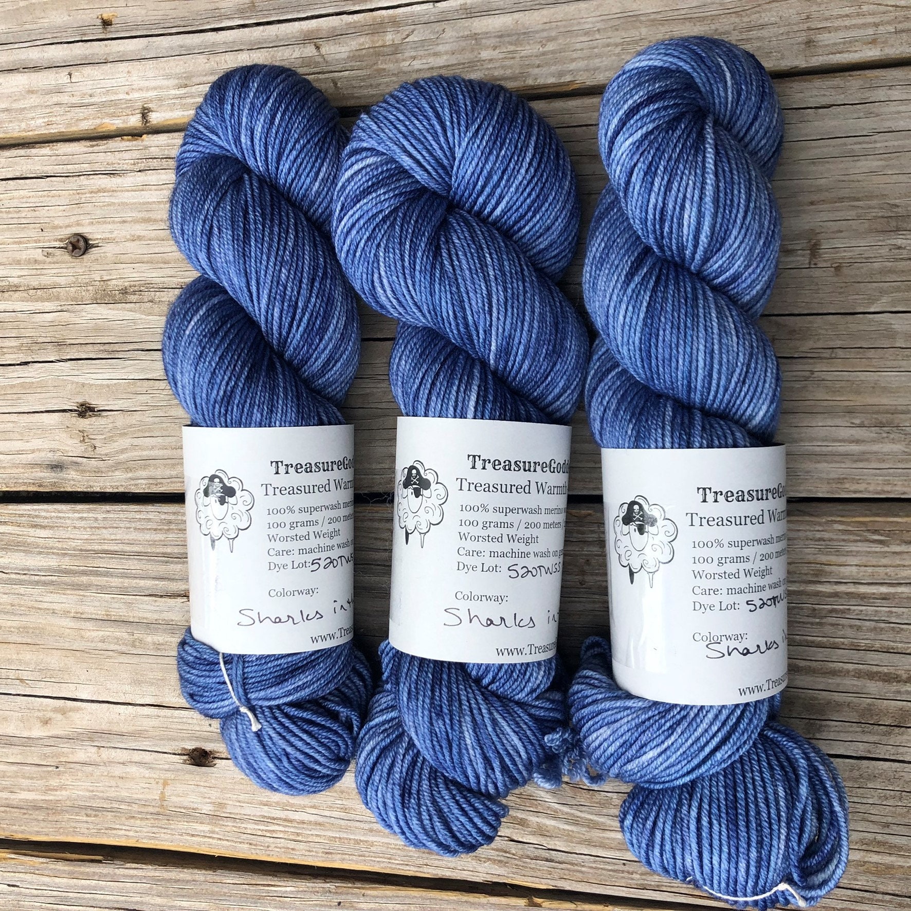 denim blue Hand Dyed Worsted Weight Yarn, Sharks in the Shallows