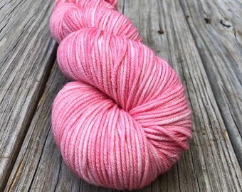 pink Hand Dyed Worsted Weight Yarn, Damsel in Distress, Treasured Warmth