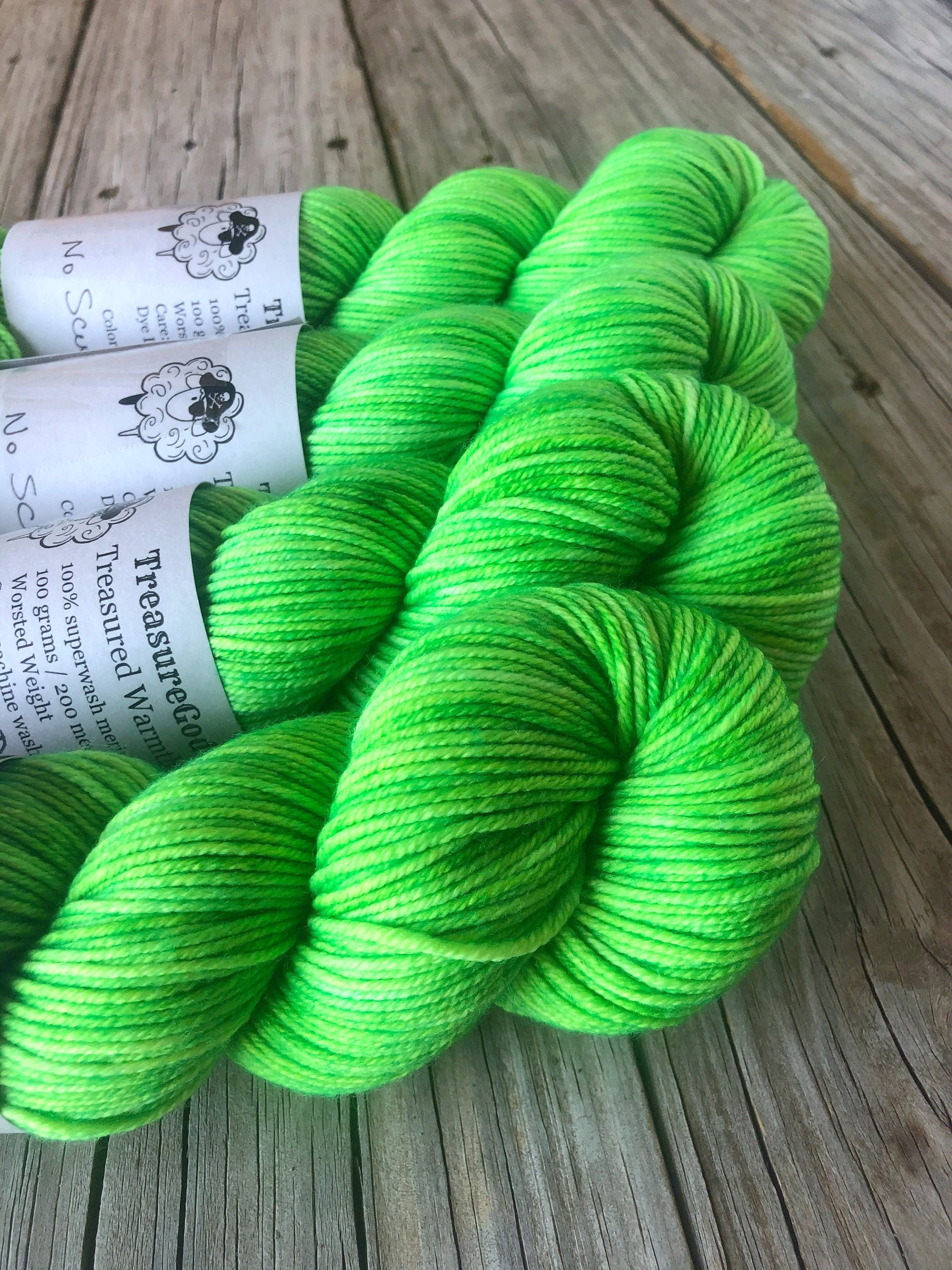 lime green Hand Dyed Worsted Weight Yarn, No Scurvy Bag of Limes