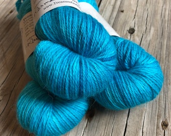 turquoise blue cashmere silk alpaca yarn, Hand Dyed DK Yarn, Mermaid's Curse, Treasured DK Luxe