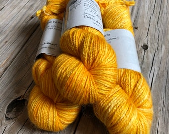 goldenrod yellow cashmere silk alpaca yarn, Hand Dyed DK Yarn, Poseidon's Trident, Treasured DK Luxe