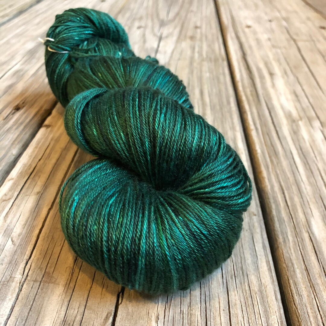 Hand Dyed Silk Yarn, Emerald Green Fingering Weight Yarn, Pure Silk