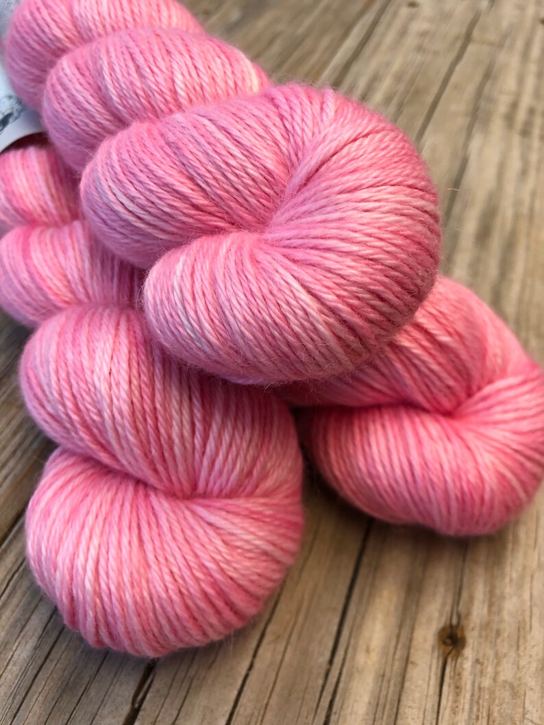 Hand Dyed DK Yarn, Treasured DK Luxe, Damsel in Distress Pink, baby alpaca cashmere silk image 1