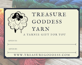 Gift Card, Treasure Goddess Yarn, Gift Certificate