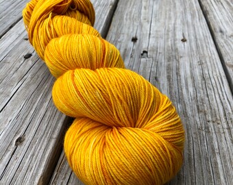 Hand Dyed Sock Yarn, Goldenrod Yellow, Poseidon’s Trident, Treasured Toes Sock Yarn