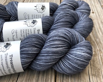 charcoal gray Hand Dyed Worsted Weight Yarn, Ghost Ship, Treasured Warmth