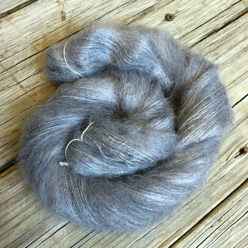 hand dyed kid silk treasures lace yarn brushed kid mohair silk yarn ghost ship gray lace weight yarn