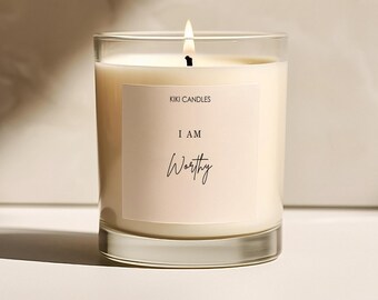 I Am Worthy Candle, Positive Affirmation, Gratitude Grateful Mindfulness Gifts For Women, Scented Candle, Soy wax Candle, Positivity Candle