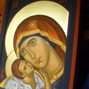 Handgemalte byzantinische Ikone auf Holz – Traditionelle Ei-Tempera Religiöse Kunst – Christliche Wanddekoration – Sakrale Ikonographie