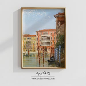 Dipinto d'epoca di Venezia, cartolina d'arte murale di Venezia, architettura classica italiana, poster di paesaggio urbano italiano, stampa murale di gondola STAMPABILE