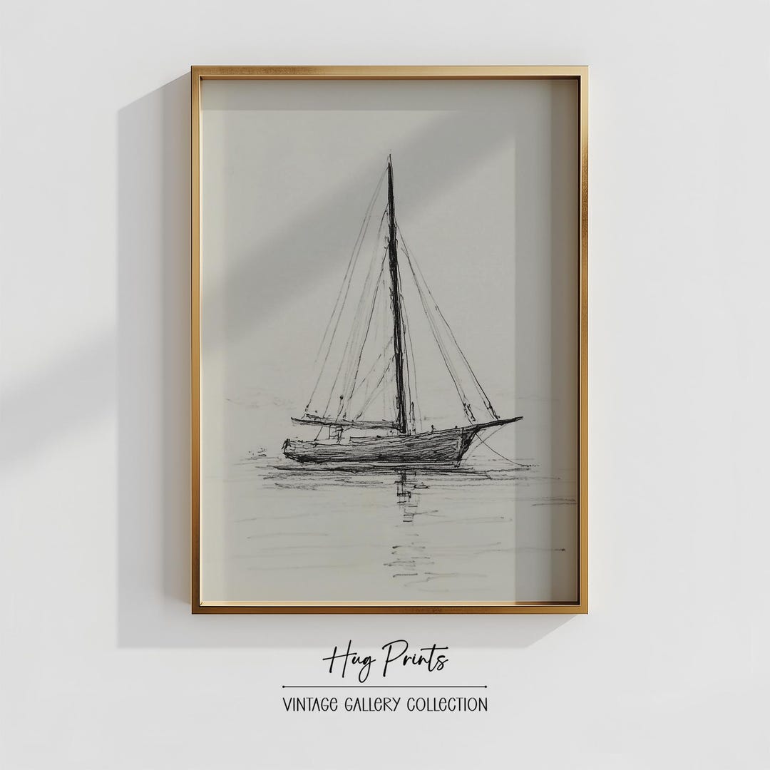 Vintage Black and White Sailboat Wall Print, Minimalist Nautical Wall ...