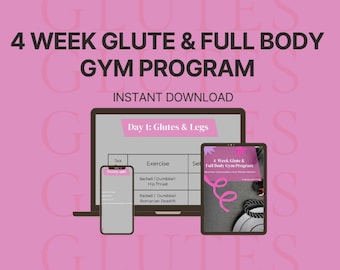 4 Week Glute Workout Program | Beginner Gym Plan for Women | Strength Training PDF | Full Body Gym Workout Plan