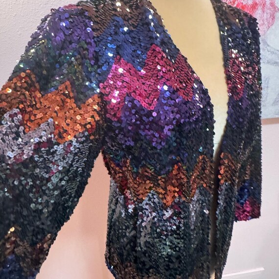 Vintage Sequin Zigzag Pattern Jacket - image 2