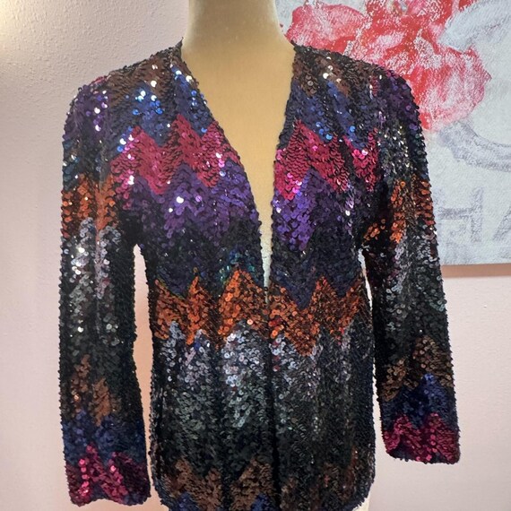 Vintage Sequin Zigzag Pattern Jacket - image 1