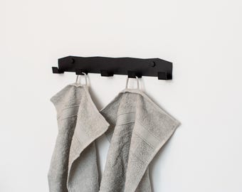 Wall hook rack, towel hanger, coat rack, entryway organizer made of a unique “MOUNTAIN” design collection powder-coated stainless steel.