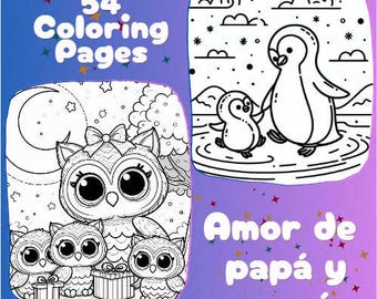 Libro para colorear de animales: Mamá y Papá: 54 páginas (PDF y JPG)