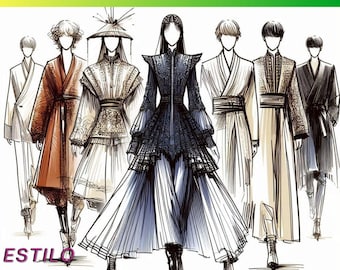 Libro de Moda para Colorear: Estilos Asiático-Orientales PDF y JPG- 22 imágenes