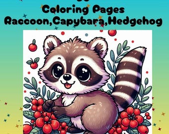 Libro para colorear de crías de animales: Mapache, capibara, erizo (descarga digital)