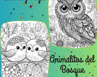 Libro para colorear de animales del bosque: 50 páginas imprimibles en PDF
