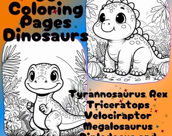 Libro para colorear de dinosaurios: 86 adorables dibujos animados (PDF y PNG)