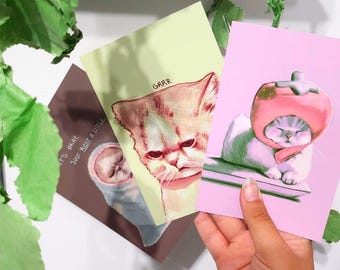 Strawberry Cat Postcard - Catcards!