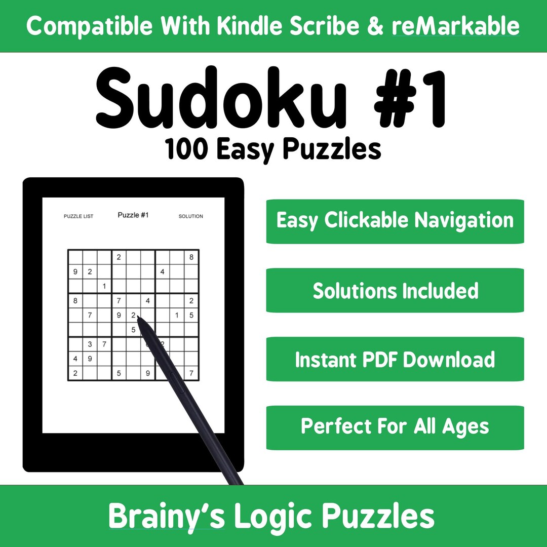 100 Easy Sudoku Puzzles: Interactive PDF Book (kindle Scribe ...